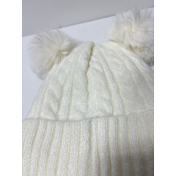 Women's Cozy Winter Hat with Double Pom Poms, Cream White, Soft Cozy Lining -New - Picture 4 of 10